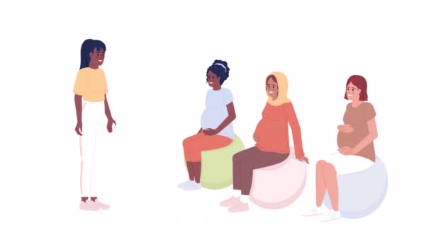 Animált Terhesség Előtti Gyakorlatok Fitness Oktató Terhes Nőkkel Lapos Karakterek — Stock videók
