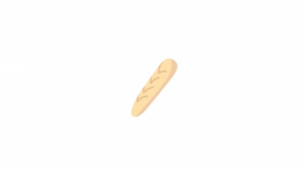 Animated Baked Bread Loaf Bakery Store Fresh Food Sweet Baguette — Stock Video