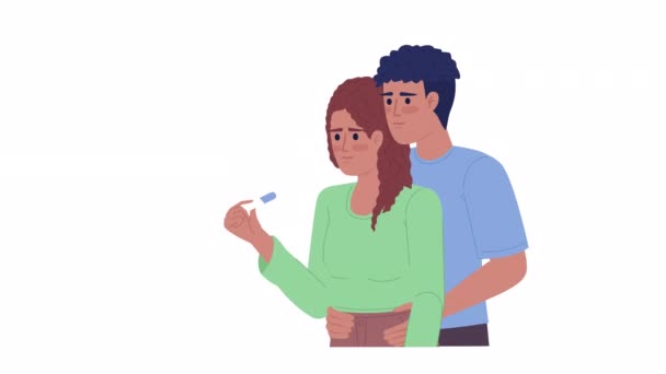 怀孕的兴奋预测值 支持丈夫拥抱怀孕的妻子 平面字符动画在白色背景与阿尔法通道透明度 彩色卡通风格4K视频镜头 — 图库视频影像
