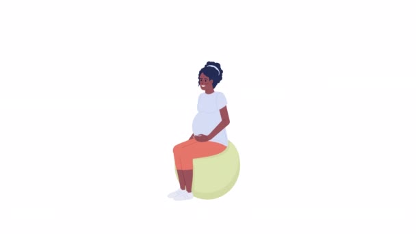 Animated Pregnant Exercise Ball Soon Mother Sitting Training Flat Character — Stock Video