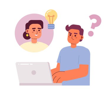 Uzak takım düz konsept vektör nokta illüstrasyonundaki geliştiriciler. Web tasarımı için beyaz üzerine düzenlenebilir 2D çizgi film karakterleri. Web gelişimi. Web sitesi, cep telefonu ve dergi için ortaklaşa yaratıcı fikir