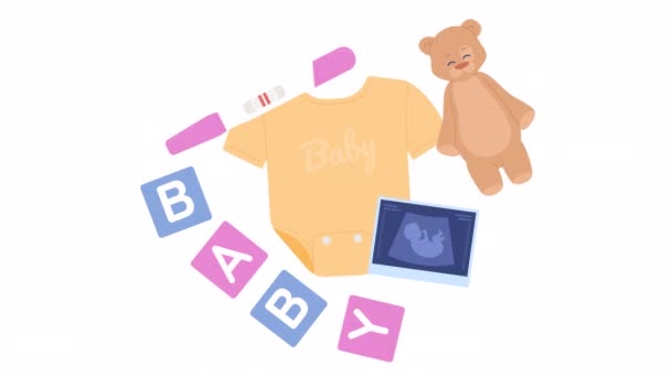 Animação Anunciando Bebê Menina Esperando Festa Recém Nascido Ícone Estilo — Vídeo de Stock