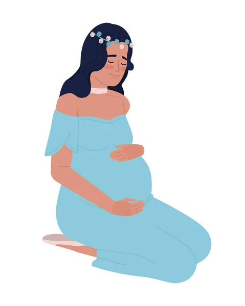 即将出生的母亲抱着怀孕的腹部半扁平的颜色矢量字符 可编辑的数字 全身白皙的人用于网页平面设计和动画的简单卡通风格点画 — 图库矢量图片