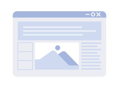 Web sayfasındaki makale görünümü yarı düz renk vektör simgesi. Gazete, dergi okunabilirliği. Beyaz üzerine düzenlenebilir tam boyut element. Web grafik tasarımı ve animasyonu için basit çizgi film tarzı benek çizimi