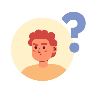 Adam yarı düz renk vektör karakter avatarını hissediyor. Profil için düzenlenebilir simge. Yuvarlak rozetli, beyaz elbiseli. Web grafik tasarımı ve animasyonu için basit çizgi film tarzı benek çizimi