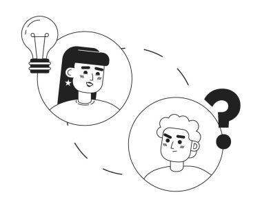 Siyah-beyaz konsept konsept nokta çizimi yapan uzaktan kumanda takımı. Web tasarımı için düzenlenebilir 2D düz tek renkli çizgi film karakterleri. Web sitesi, cep telefonu, blog için yaratıcı satır sanatı fikri