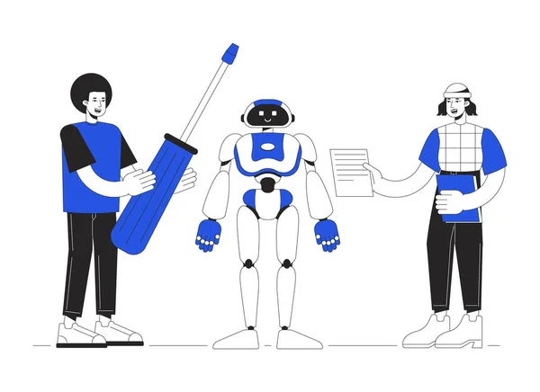 Construction Humanoïde Robot Duo Couleur Ligne Concept Vectoriel Spot Illustration — Image vectorielle