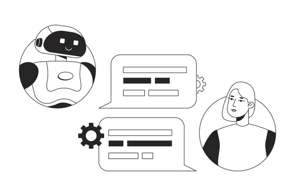 Conversacional Chatbot Preto Branco Conceito Vetor Spot Ilustração Personagens Desenhos — Vetor de Stock