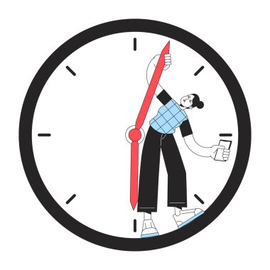 Cep telefonu hattı konsept nokta illüstrasyonuyla internette zaman harcamak. Web tasarımı için beyaz üzerine düzenlenebilir 2D düz renkli çizgi film karakteri. Web sitesi, cep telefonu, blog için yaratıcı çizgi sanatı fikri