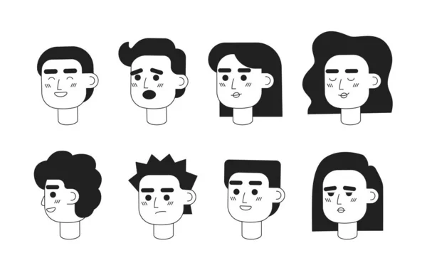 Femmes Hommes Variations Émotionnelles Monochromes Tête Personnage Vecteur Plat Pack — Image vectorielle