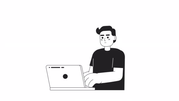 Animerad Manlig Programmerare Problemlösning Kodning Tunn Linje Platt Karaktär Animation — Stockvideo