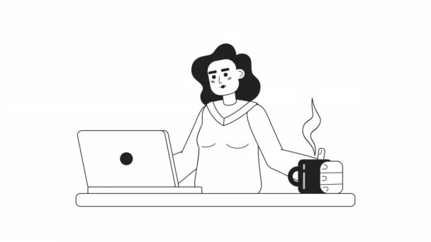 Animovaný Mono Psaní Kódovacích Úloh Programování Žena Laptopem Černobílý Plochý — Stock video