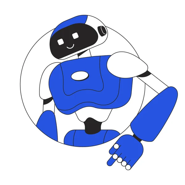 Bailando Robot Humanoide Con Sonrisa Lineal Vector Color Plano Personaje — Vector de stock