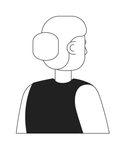 背侧女士与发髻型单色平面矢量字符 线形手绘草图 可编辑的半身人 用于网页平面设计和动画的简单黑白点画 — 图库矢量图片