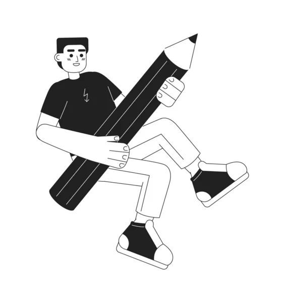 具有铅笔单色平面矢量字符的设计人员 线形手绘草图 可编辑的全身人 用于网页平面设计和动画的简单黑白点画 — 图库矢量图片