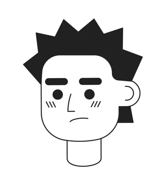 髪の毛の単色のフラットベクトル文字の頭を持つ刺激的な若い男 黒い白いアバターのアイコン 編集可能な漫画ユーザーの肖像画 Webグラフィックデザイン アニメーションのためのリニアインクスポットイラスト — ストックベクタ