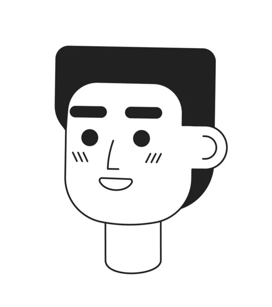 輝く笑顔単色のフラットベクトル文字頭を持つ陽気な若い男 黒い白いアバターのアイコン 編集可能な漫画ユーザーの肖像画 Webグラフィックデザイン アニメーションのためのリニアインクスポットイラスト — ストックベクタ