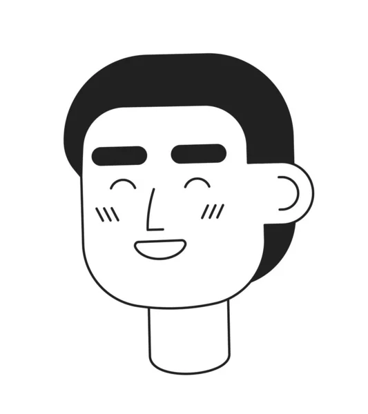 快乐的短发男人与闭眼单色平面矢量头 黑色白色的化身 可编辑的卡通用户肖像 用于网页平面设计 动画的线形点画 — 图库矢量图片
