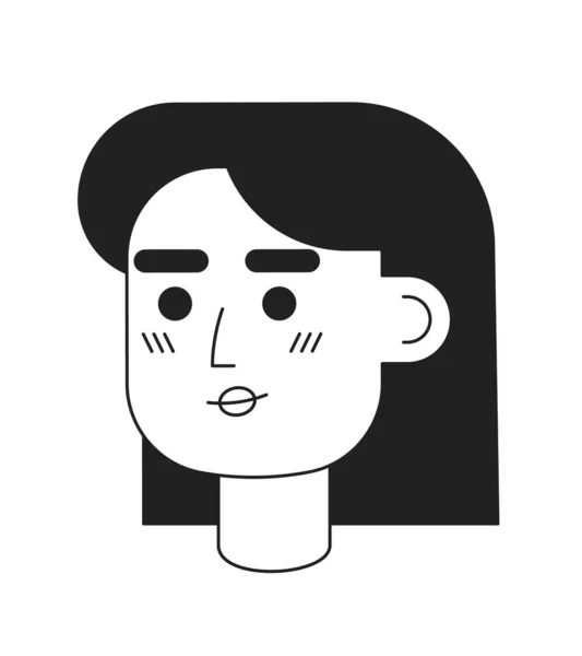 自信微笑的女人单色平面矢量人头 黑白相间的化身 可编辑的卡通用户肖像 用于网页平面设计和动画的简单线型油墨点画 — 图库矢量图片