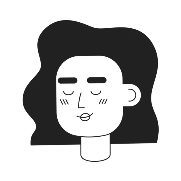 具有闭眼单色平面矢量头的松驰妇女 黑色白色的化身 可编辑的卡通用户肖像 用于网页平面设计 动画的简单线墨点画 — 图库矢量图片