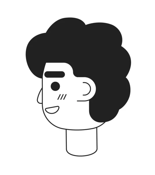幸せな笑顔のモノクロマティックフラットベクトル文字頭で振り返って男 黒い白いアバターのアイコン 編集可能な漫画ユーザーの肖像画 ウェブグラフィックデザイン アニメーションのためのシンプルな線形スポットイラスト — ストックベクタ