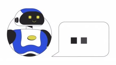 Sohbet baloncuğu animasyonlu yapay zeka. Animasyon robot avatar 2D düz çizgi çizgi çizgi karakter. Dil, web tasarımı için alfa kanal şeffaflığı ile beyaz üzerine 4K video konsept görüntülerinin işlenmesi talebi
