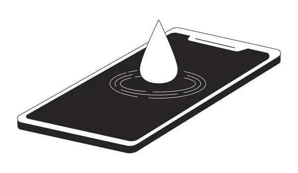 水滴落在手机屏幕上的黑白概念矢量点画 可编辑的2D平面单色卡通对象用于网页设计 博客的防水线艺术理念 — 图库矢量图片