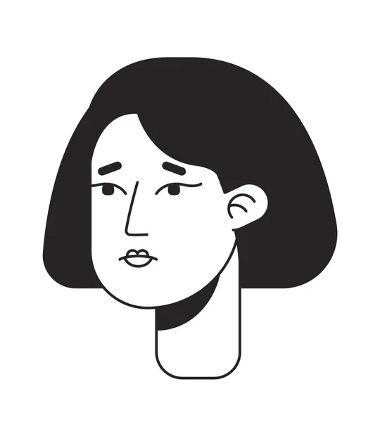 Worried Woman Middle Haircut Monochromatic Flat Vector Character Head Black — Stock Vector