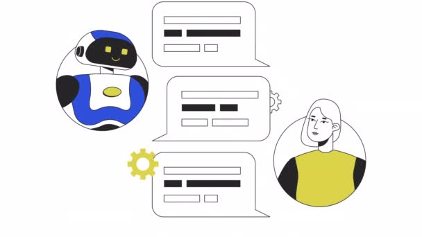 Animação Conversacional Chatbot Robô Bate Papo Animado Usuário Mulher Humana — Vídeo de Stock