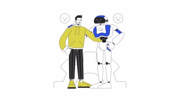 Animacja Interakcji Ludzkich Robotów Animowany Robot Inżynier Maszyna Kreskówek Płaskie — Wideo stockowe
