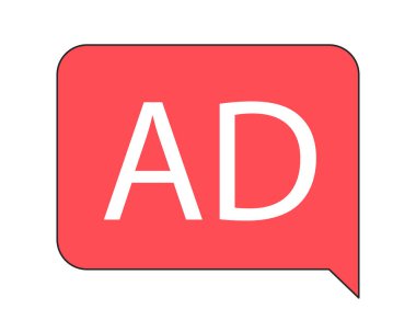 Konuşma kabarcığı doğrusal düz renk vektörü simgesinde reklam. Reklam pazarlaması. Beyaz üzerinde düzenlenebilir satır ögesi. Web grafik tasarımı ve animasyonu için basit bir çizgi nokta çizimi. Kullanılan Myriad Pro yazıtipi