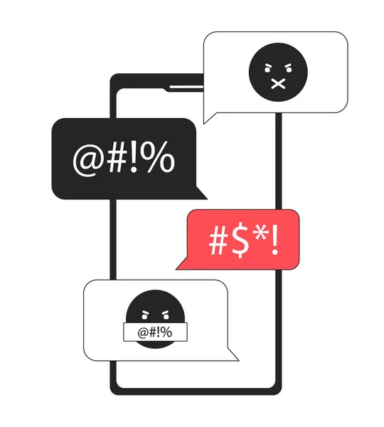 Smartphone Con Mensajes Odio Blanco Negro Concepto Vector Punto Ilustración — Vector de stock