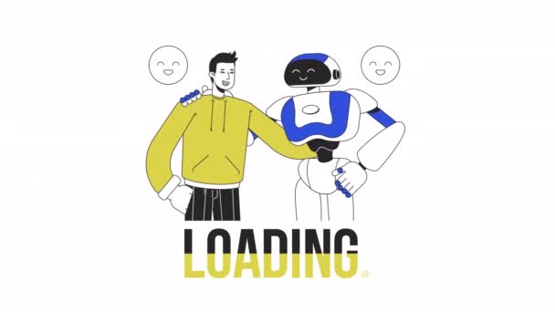 Animación Humana Del Cargador Collab Trabajando Con Robot Juntos Flash — Vídeo de stock