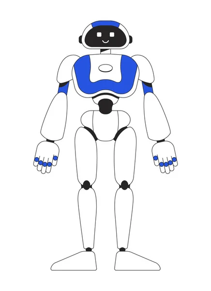 站立的人形机器人与微笑线性扁平的颜色矢量字符 可编辑的数字 全身机在白色上 用于网页平面设计和动画的细线卡通风格点画 — 图库矢量图片