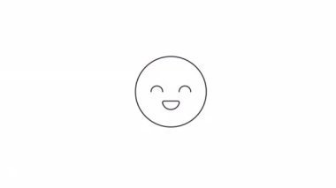 Animasyon mutlu yüzen ifade. Web tasarımı için siyah beyaz çizgi simgesi 4K video görüntüsü. Gülümseyen Emoji alfa kanal şeffaflığıyla tek renkli düz element animasyonunu izole etti