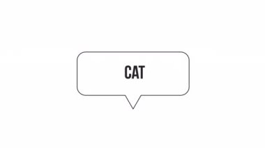 Animasyon bir kedi mesajı. Web tasarımı için metin 4K video görüntülü siyah beyaz çizgi simgesi. Alfa kanal şeffaflığı ile izole edilmiş tek renkli düz element canlandırması bildirisine bas