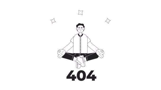 Ошибка Анимационной Медитации 404 Мужчина Занимается Йогой Пустой Видеоматериал Прозрачностью — стоковое видео