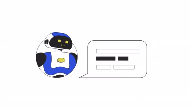 チャットアニメーションでボットが答える アニメFaqチャットボット2D漫画フラットカラーライン文字 Aiカスタマーサービスウェブデザインのためのアルファチャンネル透明性と白の4Kビデオコンセプト映像 — ストック動画