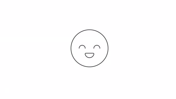 Emoticono Feliz Flotante Animado Icono Línea Delgada Blanco Negro Imágenes — Vídeos de Stock