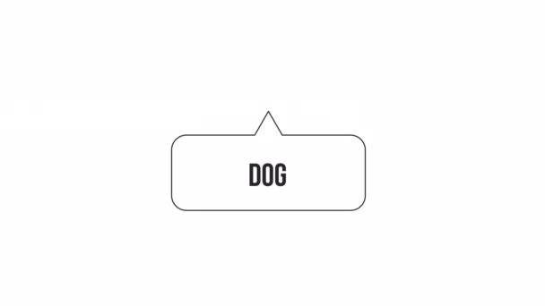 アニメのBwは犬のメッセージをポップアップ ウェブデザインのためのテキスト4Kビデオ映像と黒の白い細い線のアイコン プッシュ通知では アルファチャンネル透明度のある単量体フラット要素アニメーションを分離 — ストック動画