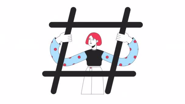 Conseguir Animación Hashtaged Chica Animada Atrapada Hashtag Dibujos Animados Personaje — Vídeos de Stock