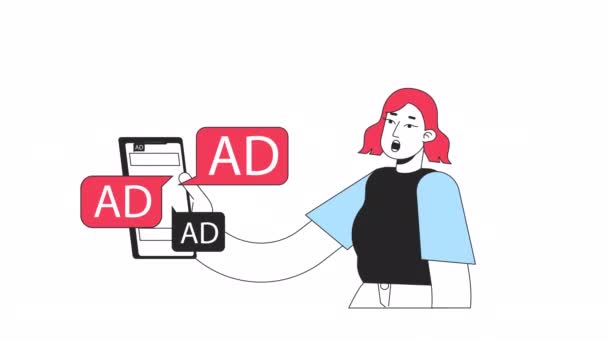 Cyfrowa Animacja Przeciążenia Reklam Animowane Wstrząśnięta Dziewczyna Kreskówka Płaski Kolor — Wideo stockowe