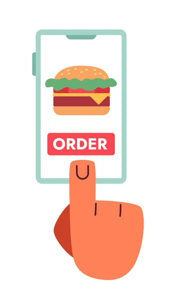 Burger Comprare App Dispositivi Mobili Flat Concept Vector Spot Illustration — Vettoriale Stock