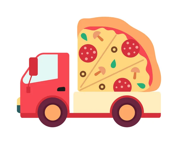 Veicolo Consegna Con Pizza Concetto Piatto Vettoriale Spot Illustrazione Oggetto — Vettoriale Stock