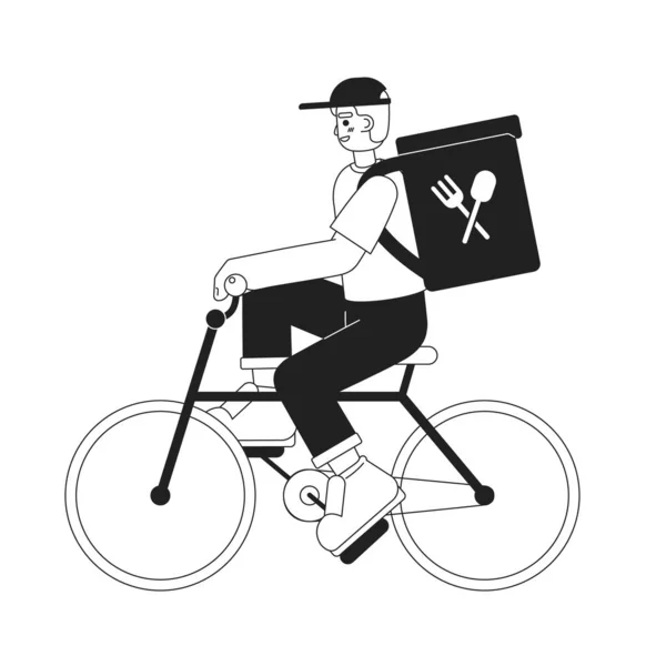 Fickó Elkészített Ételeket Szállít Biciklis Monokromatikus Lapos Vektor Karakterrel Szerkeszthető — Stock Vector