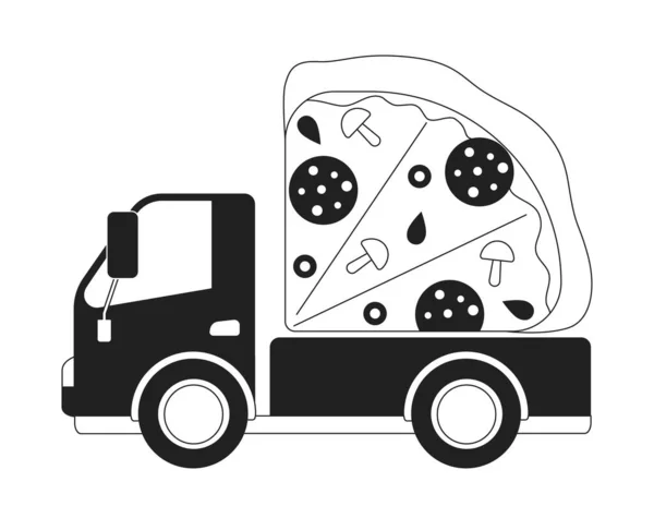 Lieferwagen Mit Pizza Monochrom Konzept Vektor Spot Illustration Editierbares Flaches — Stockvektor