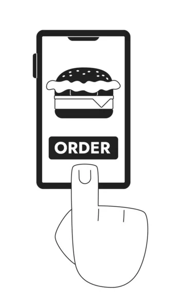 Burger Comprare App Dispositivi Mobili Monocromatico Concept Vector Spot Illustration — Vettoriale Stock