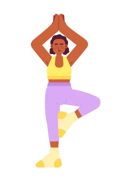 Atletische Vrouw Doet Morgens Yoga Semi Platte Kleurrijke Vector Karakter — Stockvector