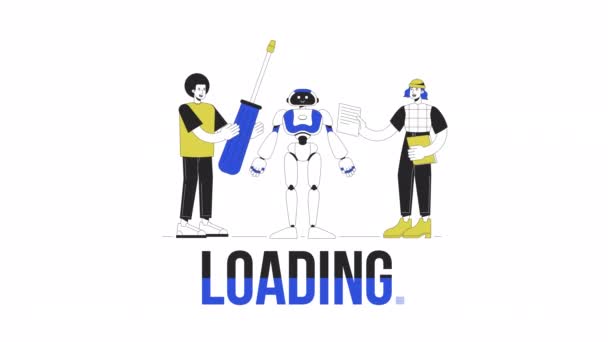 Building Robot Loader Animation Flash Message Video Footage Mechatronics Technicians — Stock Video