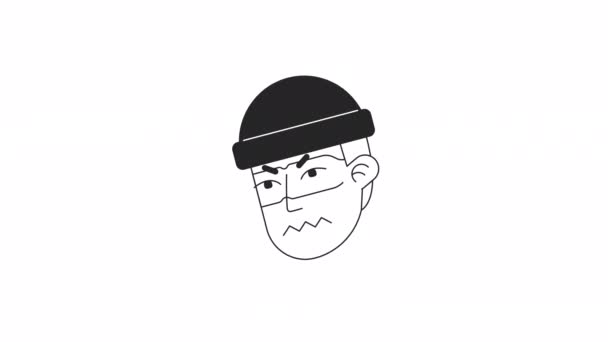 Irked Delinquente Icona Animazione Uomo Cappello All Uncinetto Testa Personaggio — Video Stock